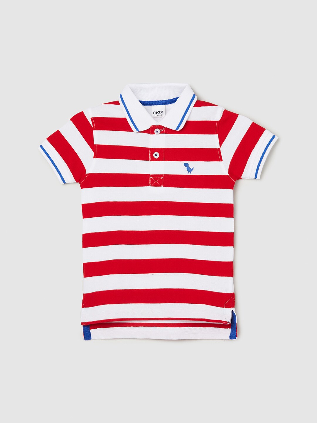 

max Boys Striped Polo Collar Pure Cotton T-Shirt, White
