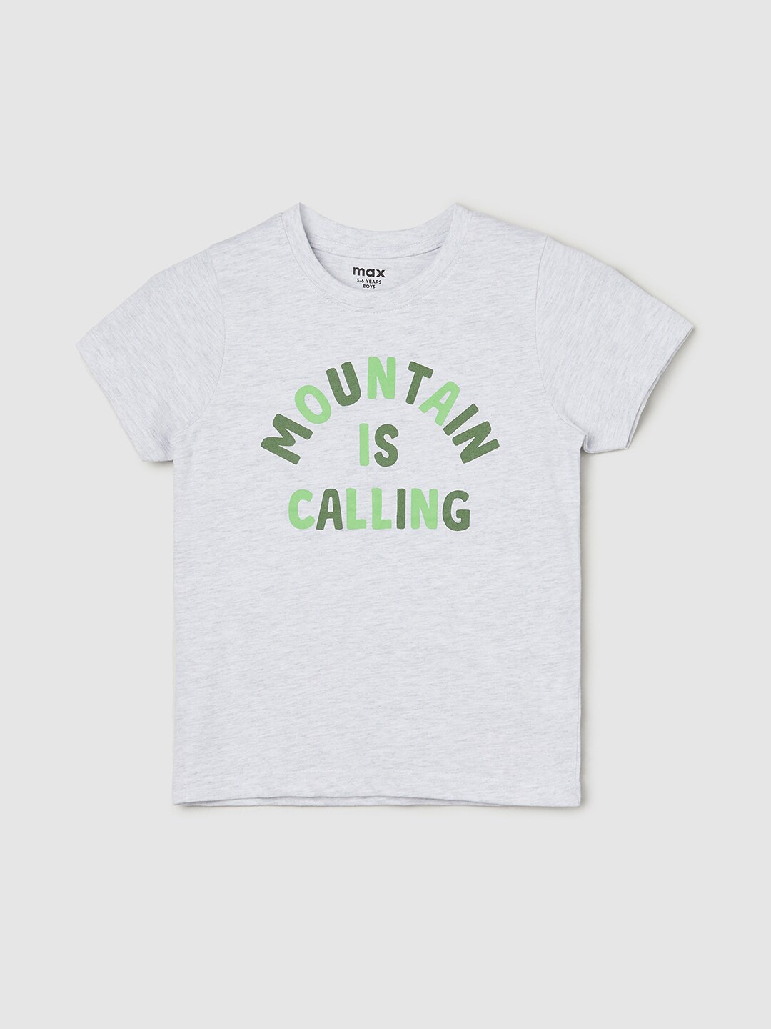

max Boys Typography Printed Cotton T-Shirt, Grey