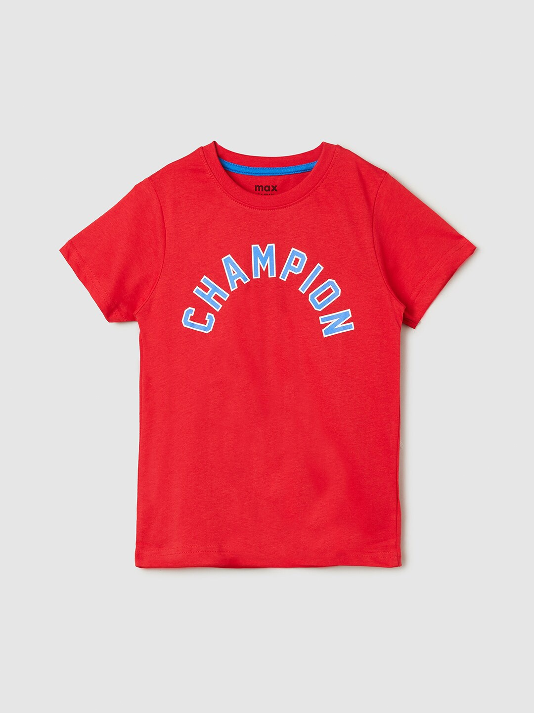 

max Boys Red Typography Printed Pure Cotton T-Shirt