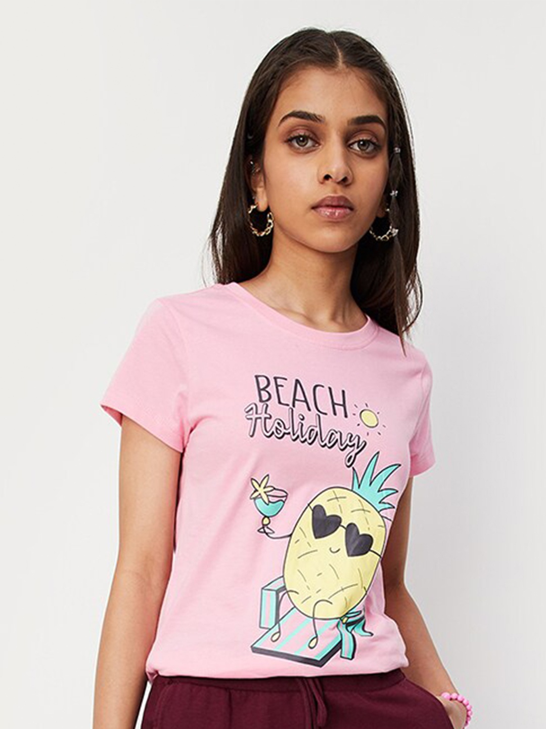 

max Girls Graphic Printed Pure Cotton T-Shirt, Pink