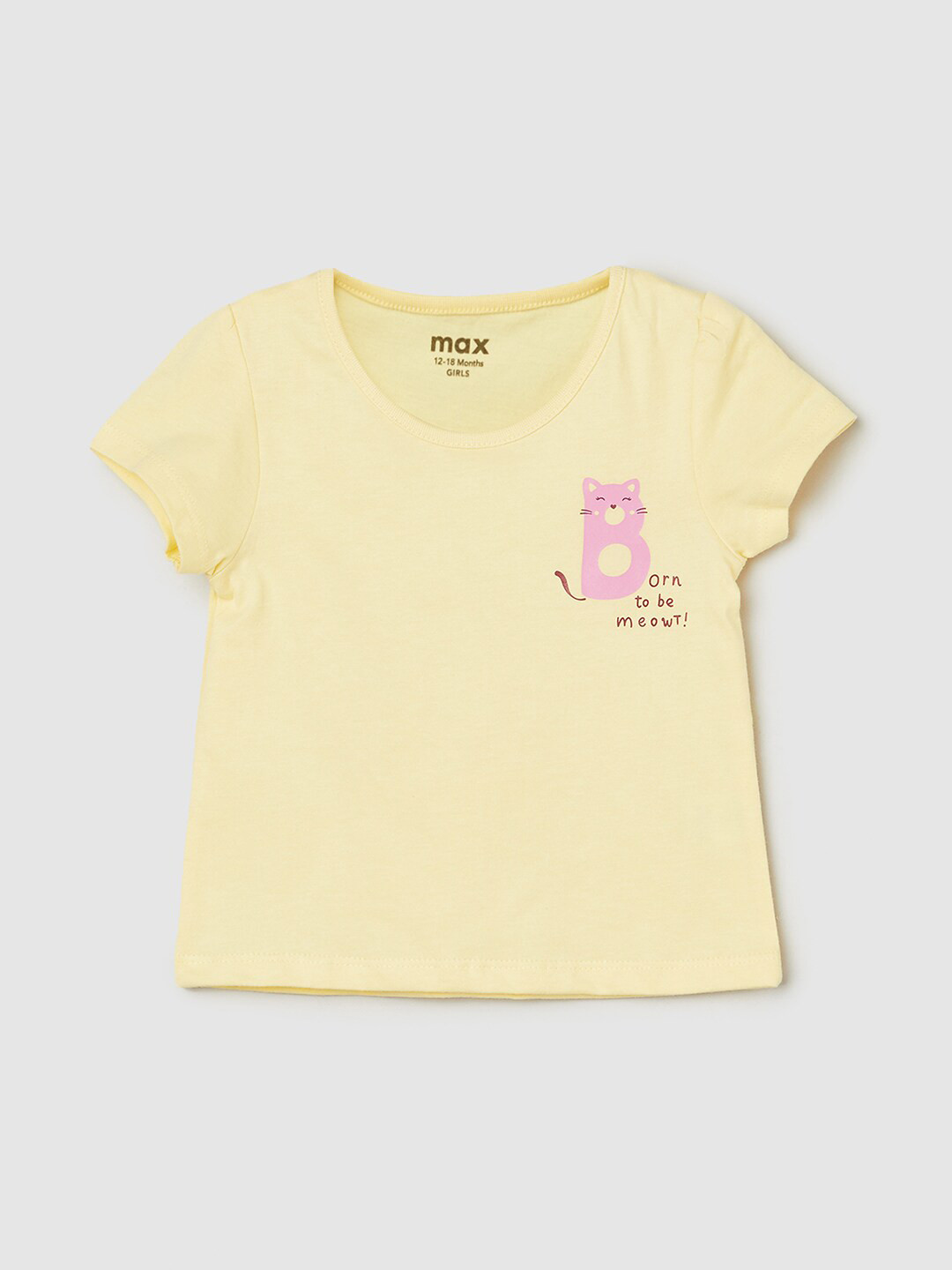 

max Infants Girls Round Neck Cotton T-Shirt, Yellow