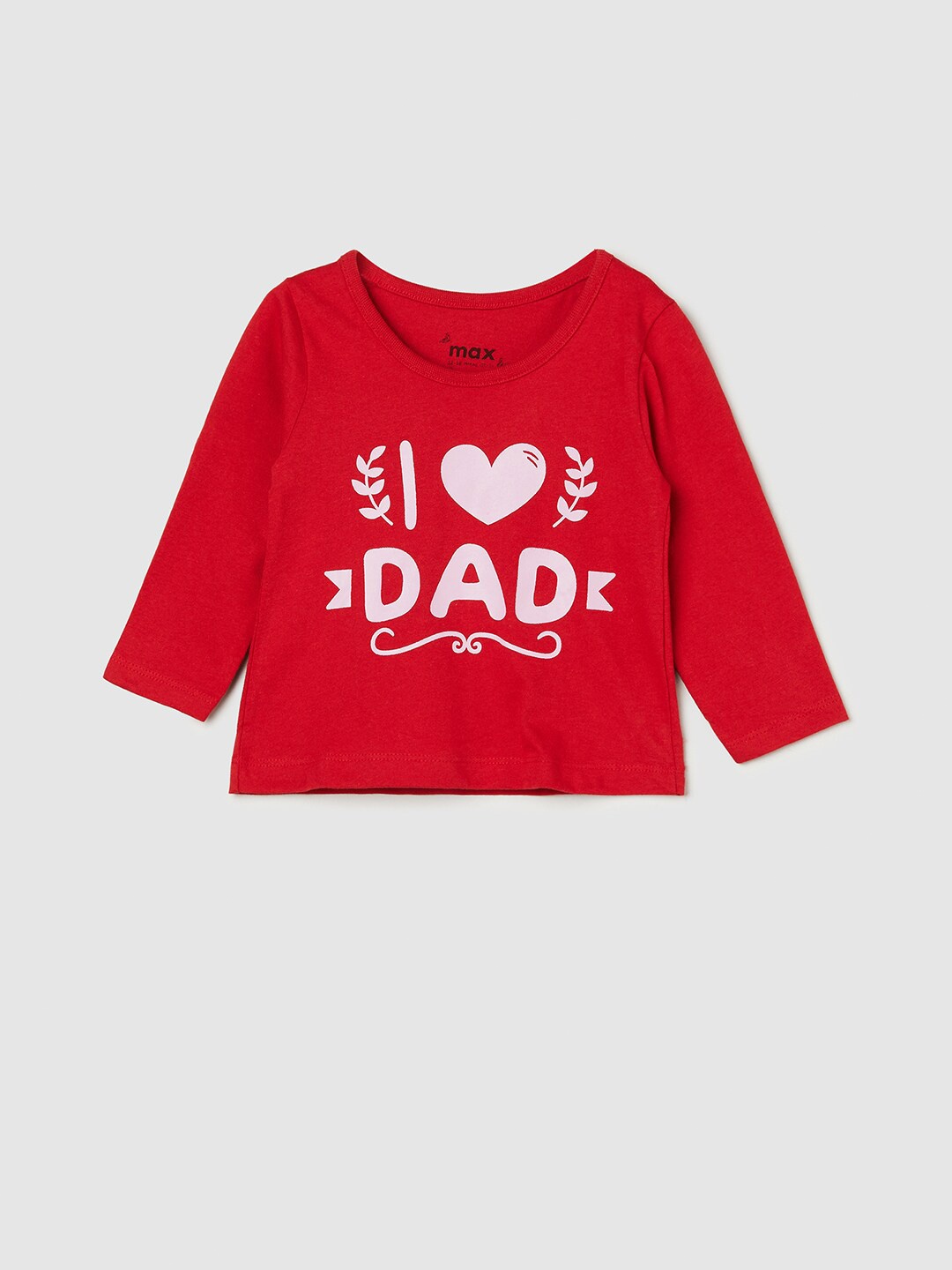 

max Infants Girls Typography Printed Pure Cotton T-Shirt, Red