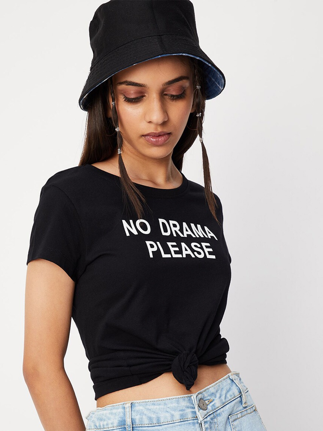 

max Girls Typography Printed Pure Cotton T-Shirt, Black