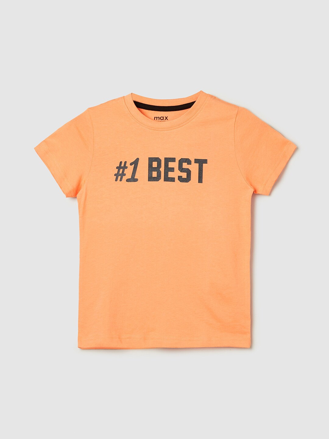 

max Boys Typography Printed Pure Cotton T-Shirt, Orange