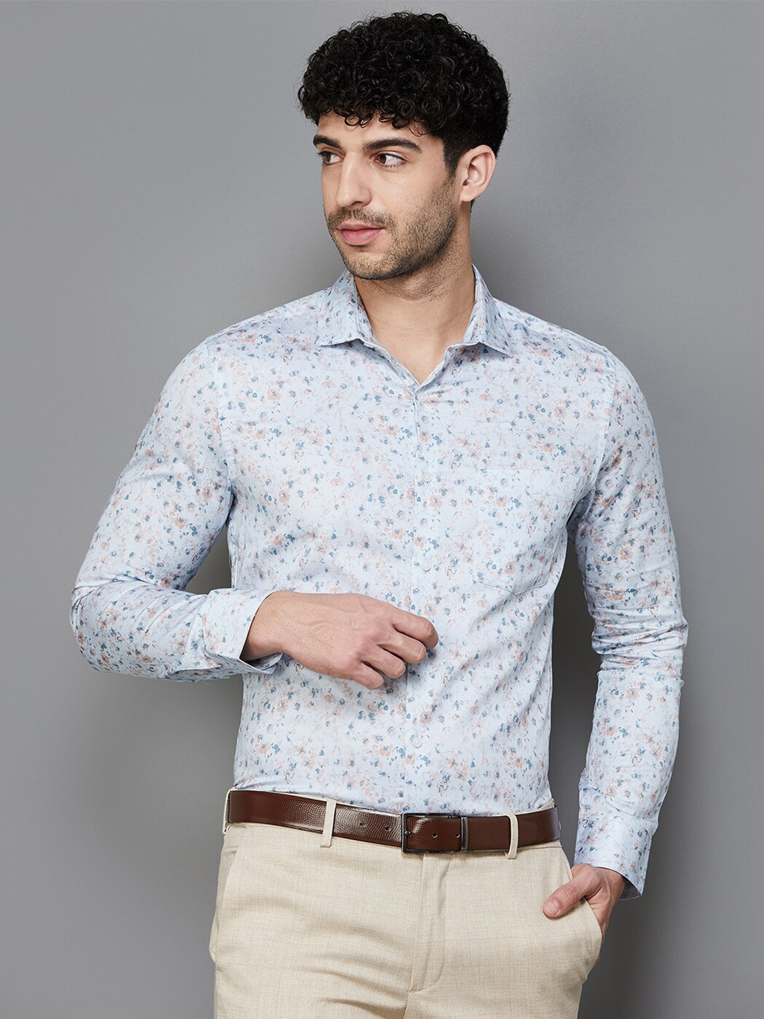 

CODE by Lifestyle Floral Printed Cotton Formal Shirt, Blue