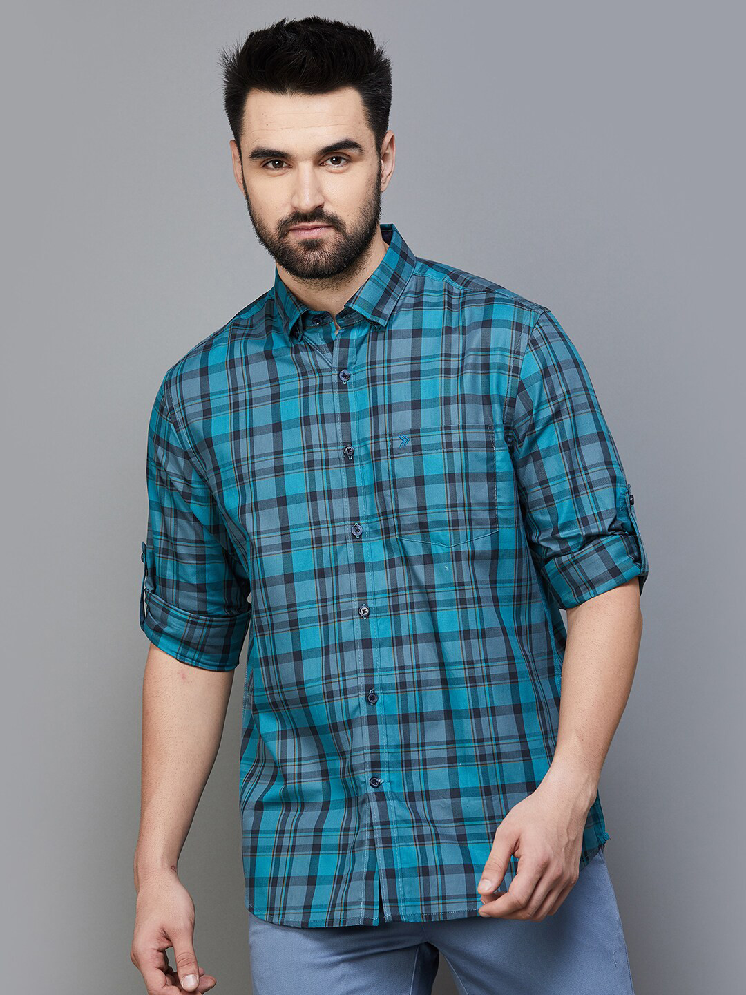 

CODE by Lifestyle Tartan Checked Cotton Casual Shirt, Teal