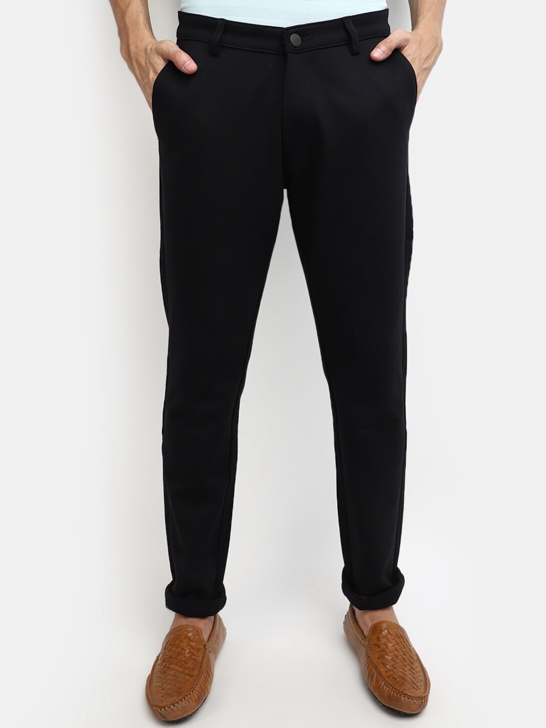 

V-Mart Men Slim Fit Cotton Chinos Trousers, Black