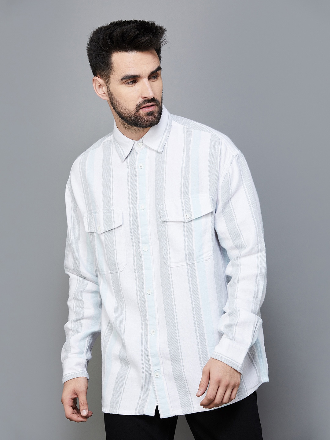 

Fame Forever by Lifestyle Striped Cotton Casual Shirt, White