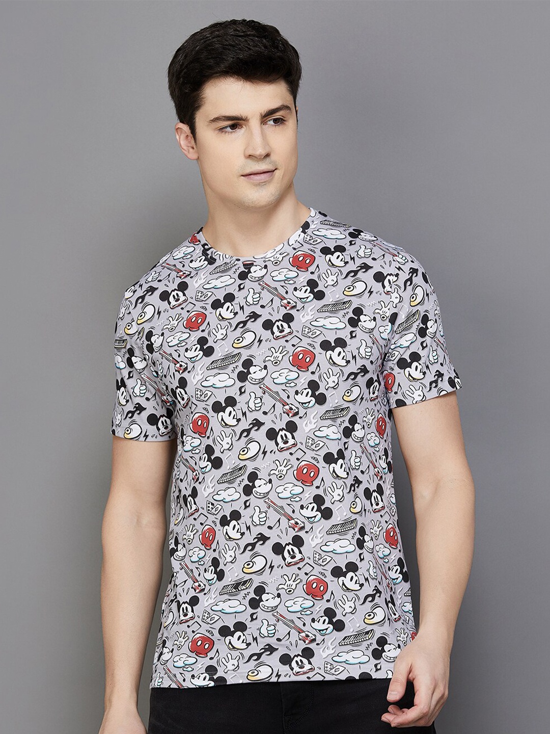 

Fame Forever by Lifestyle Mickey Mouse Printed Cotton T-Shirt, Grey