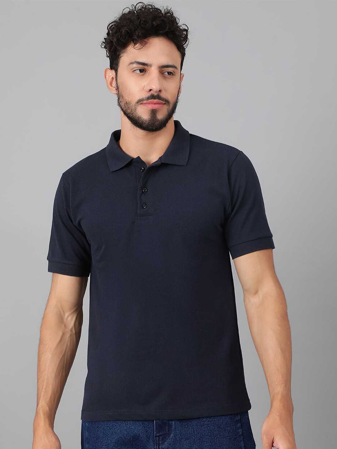 

Kotty Men Navy Blue Polo Collar Pockets T-shirt
