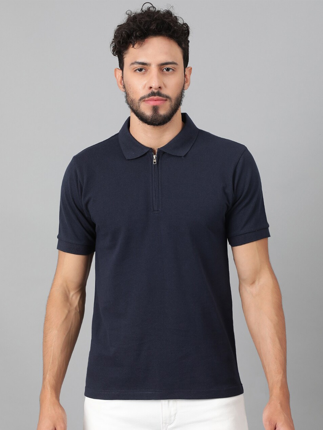 

Kotty Men Navy Blue Polo Collar T-shirt