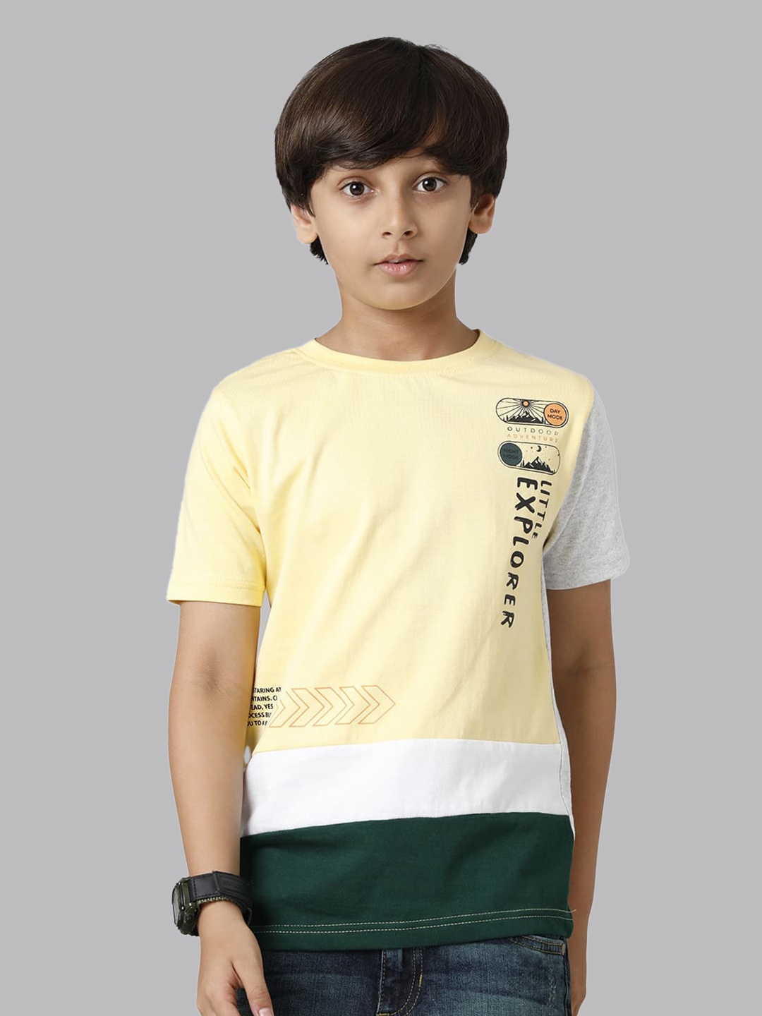 

UNDER FOURTEEN ONLY Boys Colourblocked Round Neck Cotton Regular T-shirt, Yellow