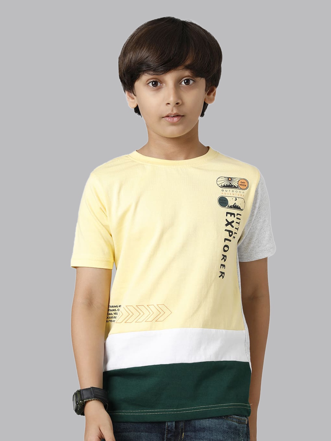 

UNDER FOURTEEN ONLY Boys Colourblocked Round Neck Cotton Regular T-shirt, Yellow