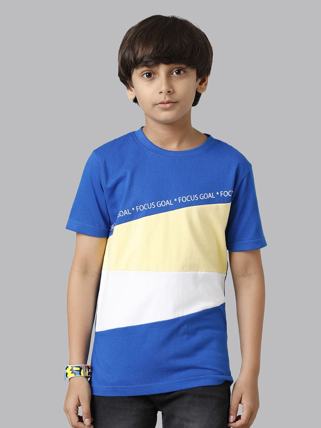 

UNDER FOURTEEN ONLY Boys Colourblocked Round Neck Cotton Regular T-shirt, Blue