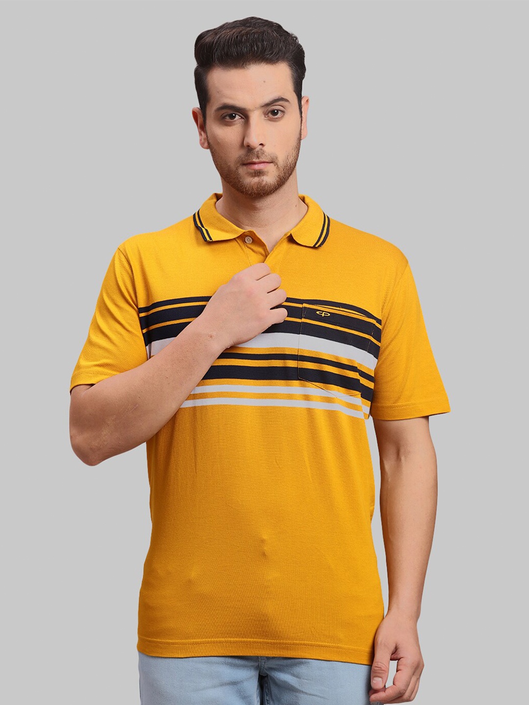

ColorPlus Striped Polo Collar Cotton T-shirt, Yellow