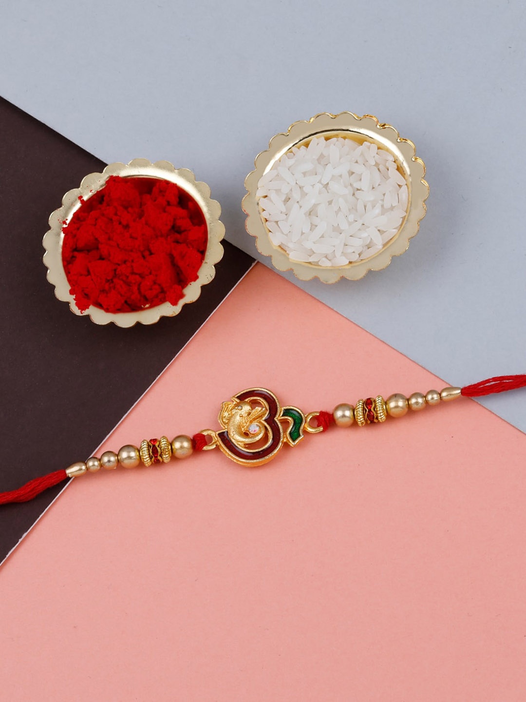 

Silver Shine Rakhi For Bhabhi Bhaiya With Roli Chawal & Greeting Card, Gold