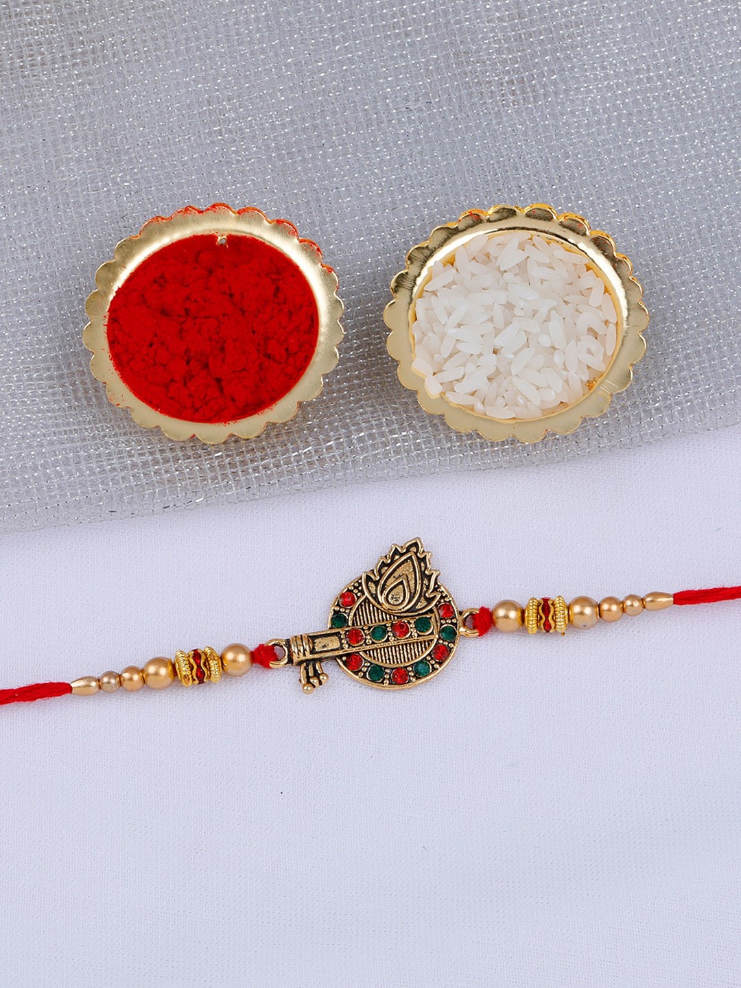 

Silver Shine Unisex Beaded Rakhi Gift Set With Greeting Card, Gold
