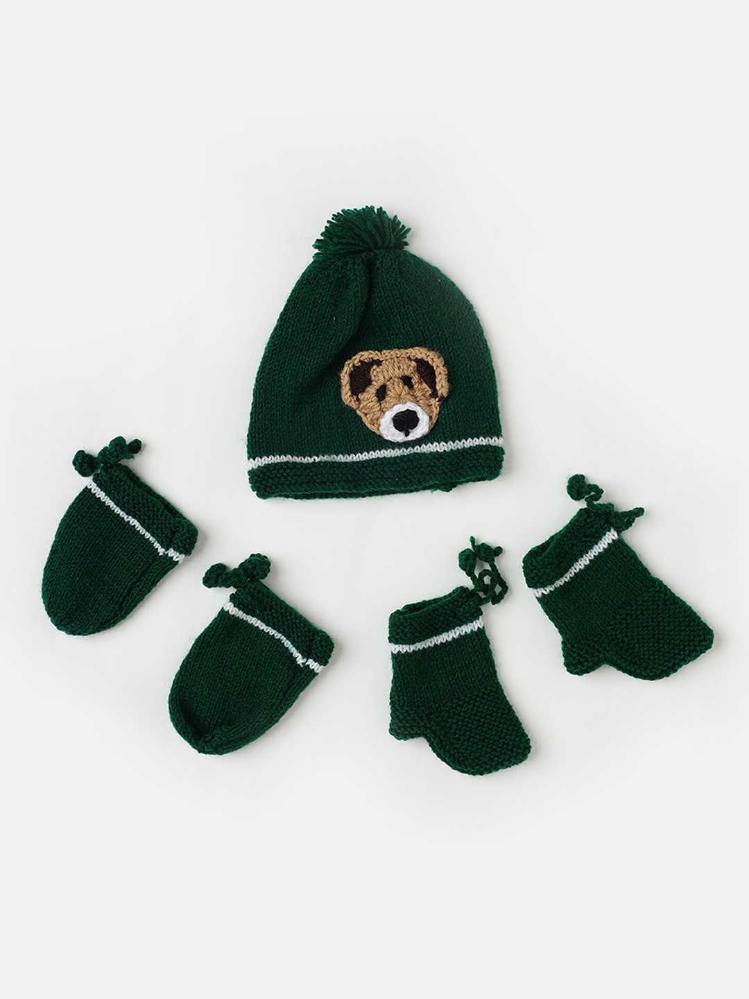 

The Original Knit Teddy Embellished Acrylic Beanie With Socks & Mittens, Green