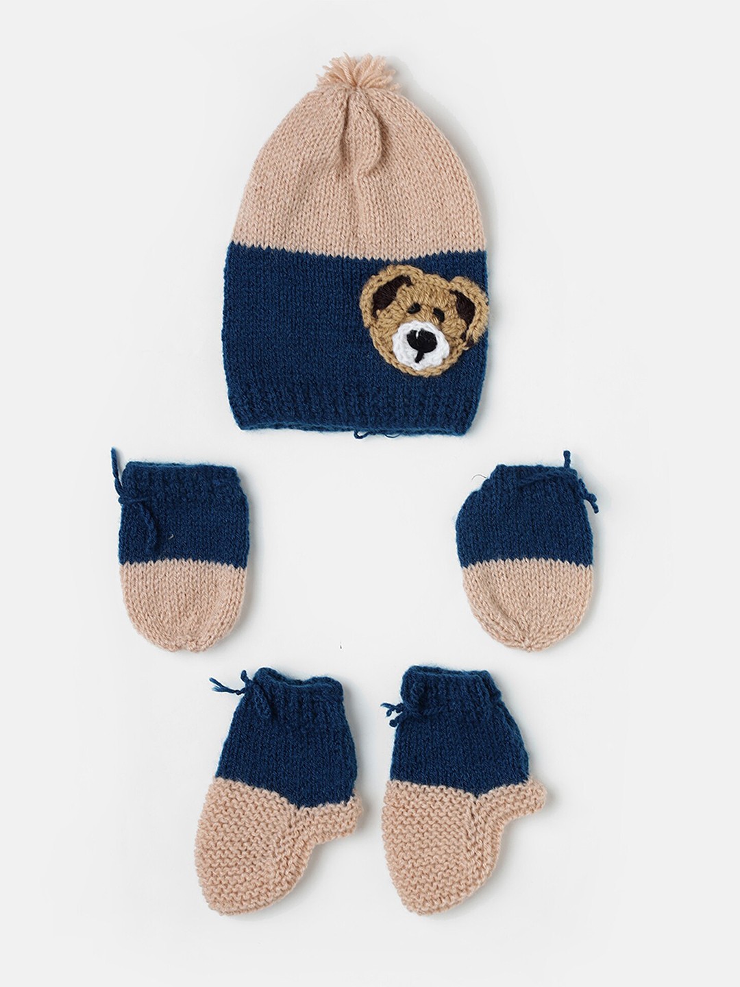 

The Original Knit Kids Teddy Embellished Acrylic Beanie With Socks & Mittens, Beige