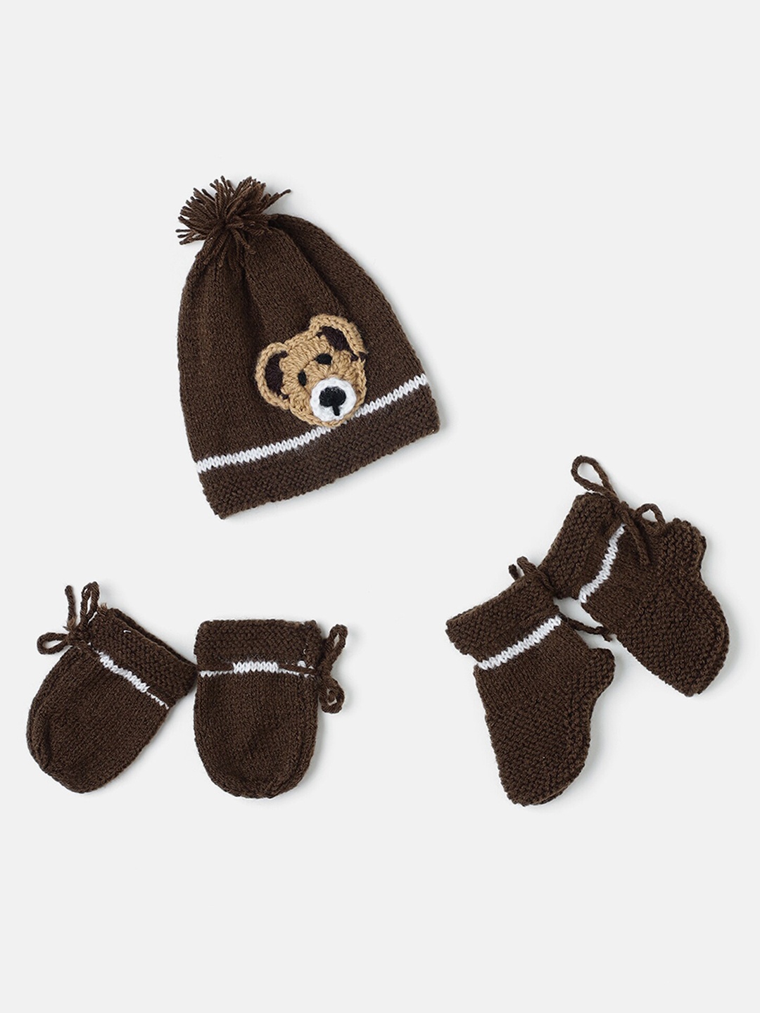 

The Original Knit Kids Teddy Embellished Acrylic Beanie With Socks & Mittens, Brown