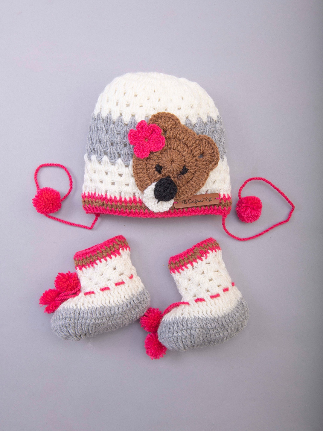 

The Original Knit Kids Colourblocked Acrylic Beanie With Booties, White