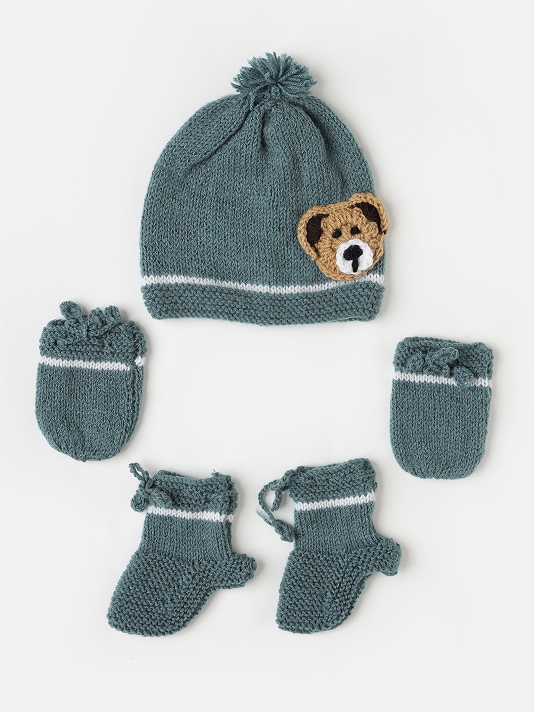 

The Original Knit Kids Teddy Embellished Acrylic Beanie With Socks & Mittens, Grey