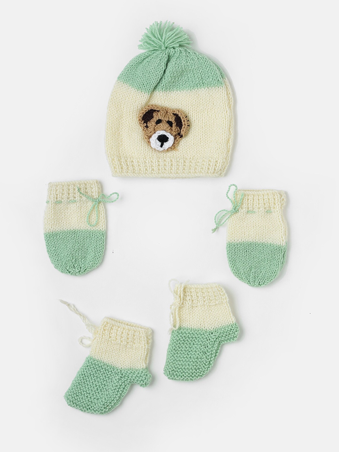 

The Original Knit Infants Self Design Acrylic Beanie With Socks & Mittens, Green