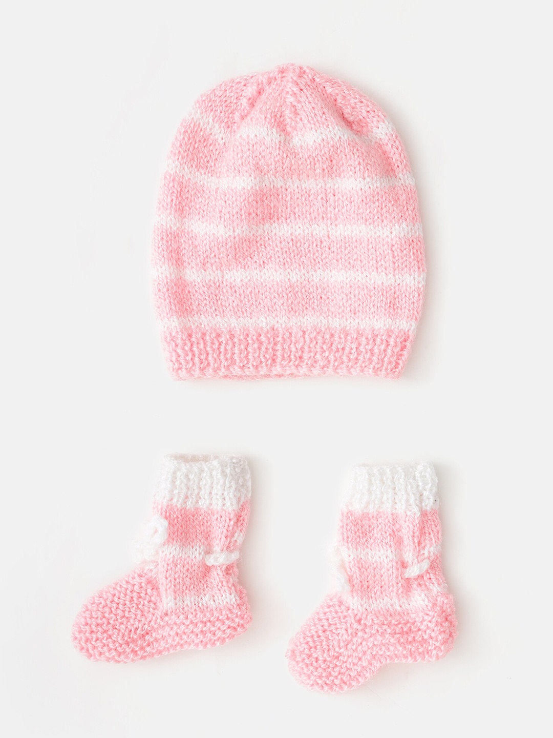 

The Original Knit Infants Self Design Acrylic Beanie With Socks, Pink