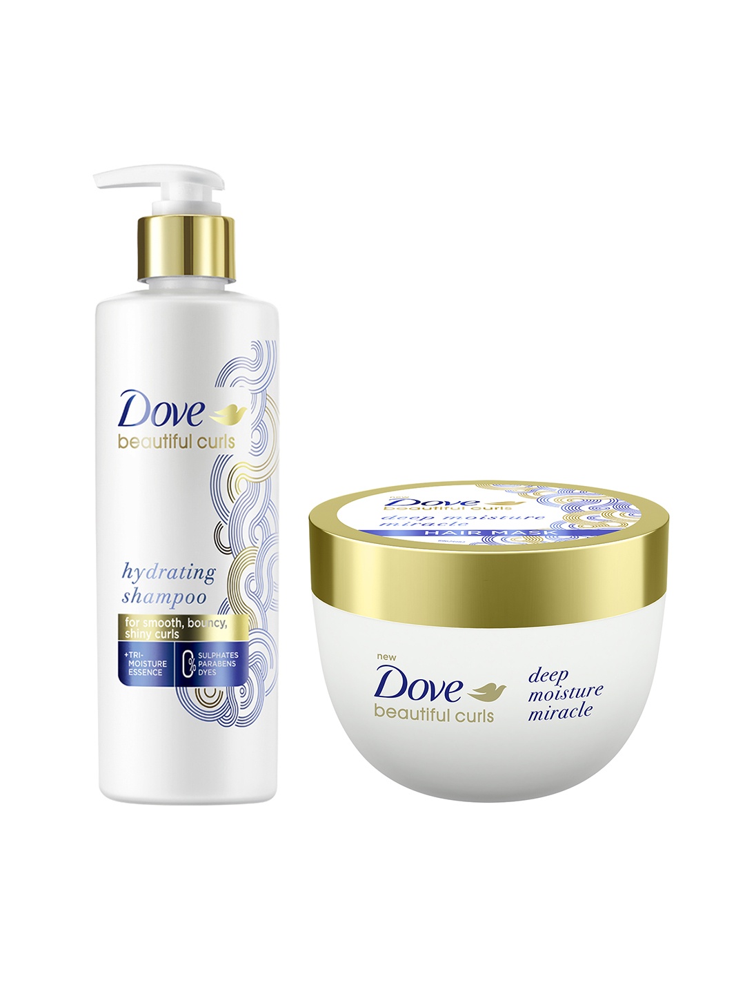 

Dove Beautiful Curls Hydrating Shampoo 380ml & Deep Moisture Miracle Hair Mask 300ml, White