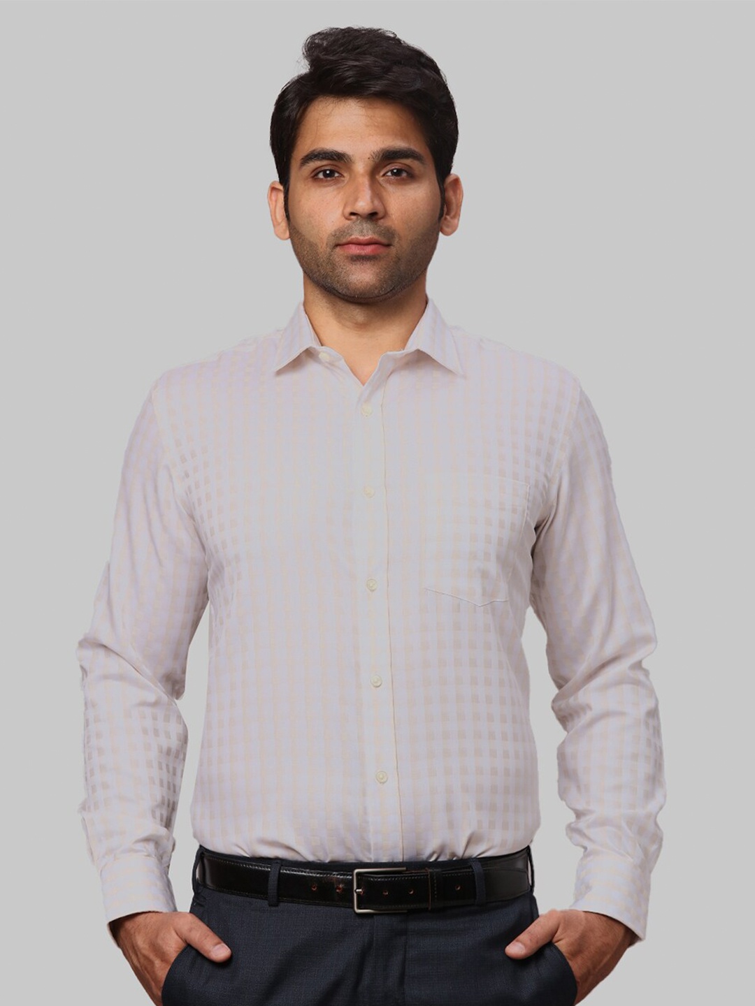 

Park Avenue Checked Cotton Formal Shirt, Off white