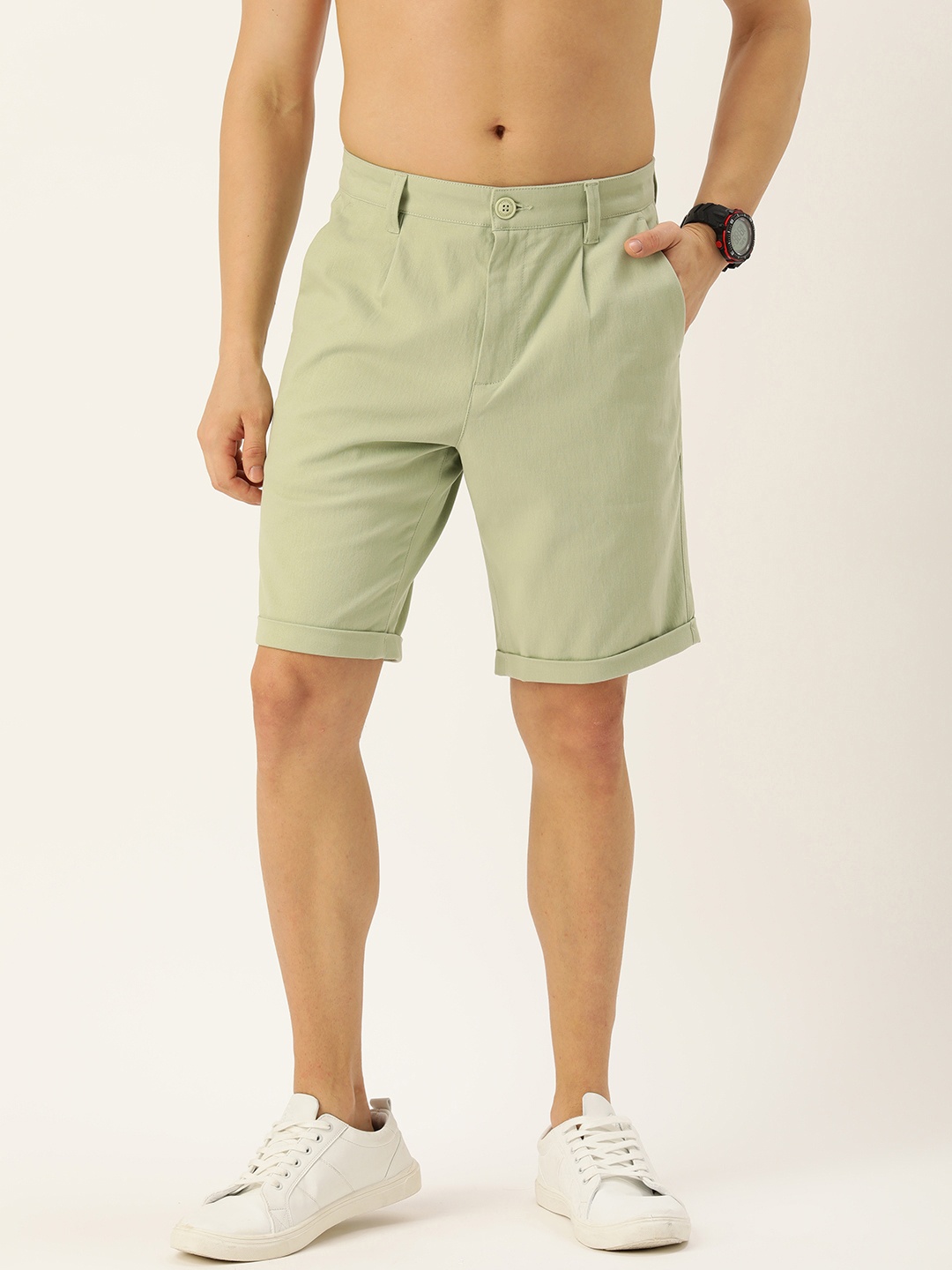 

Harvard Men Solid Mid-Rise Slim Fit Regular Shorts, Green