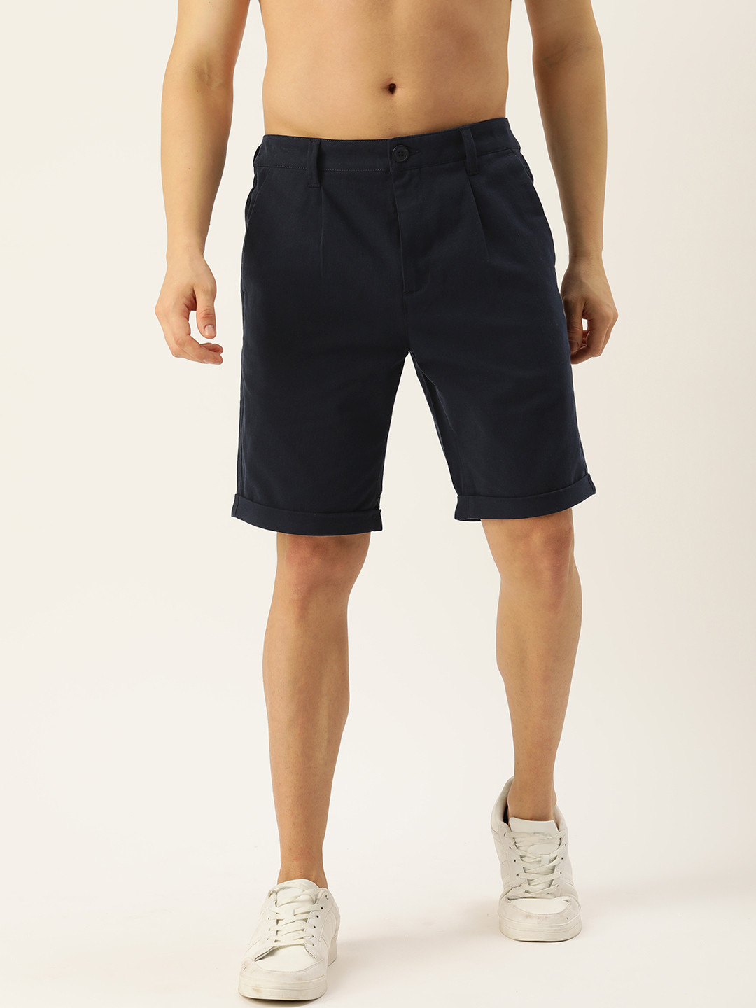 

Harvard Men Solid Mid-Rise Slim Fit Regular Shorts, Navy blue