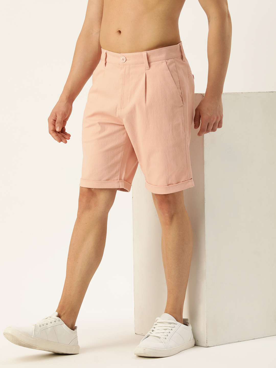 

Harvard Men Solid Mid-Rise Slim Fit Regular Shorts, Peach