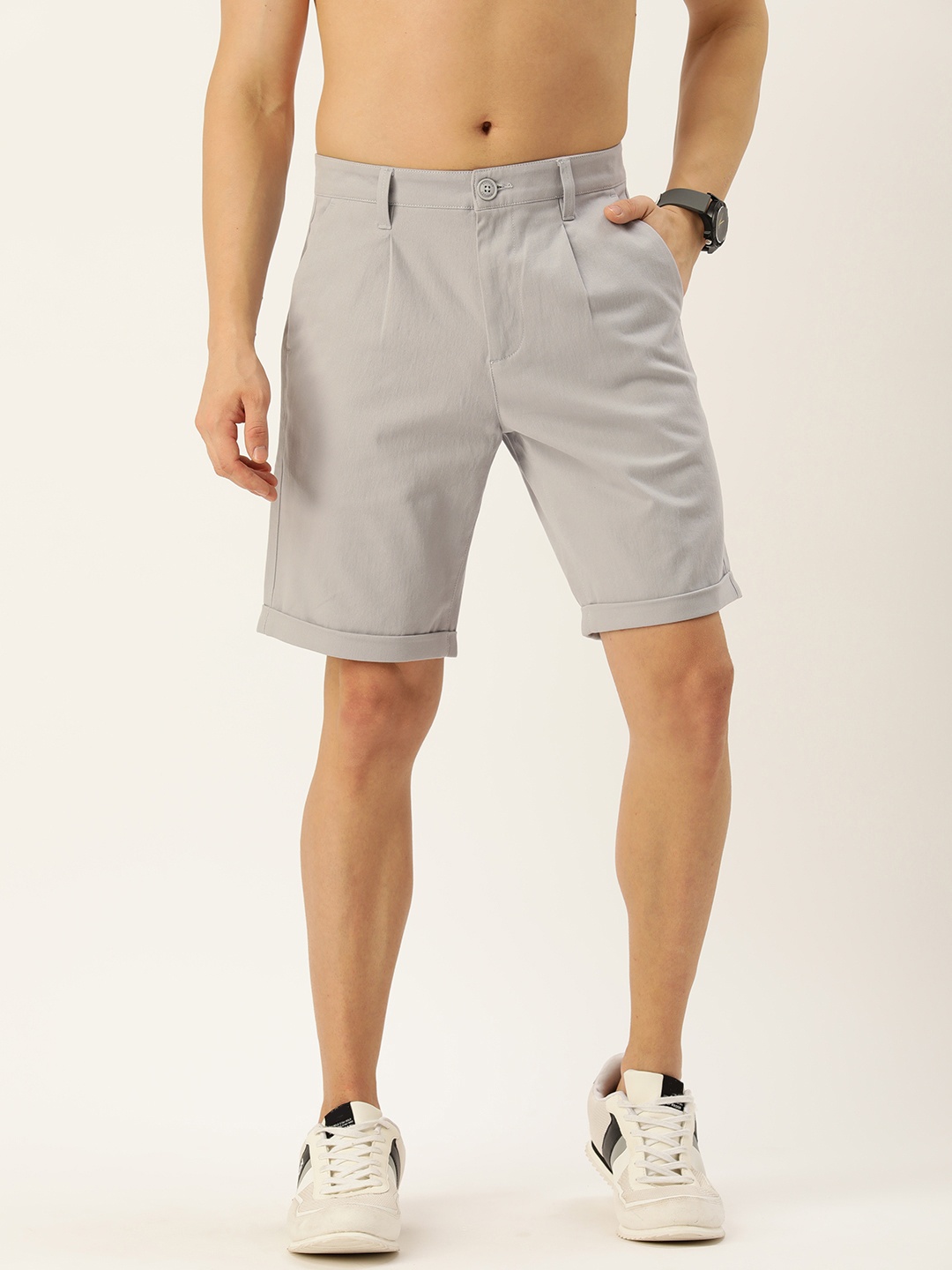 

Harvard Men Solid Mid-Rise Slim Fit Regular Shorts, Grey