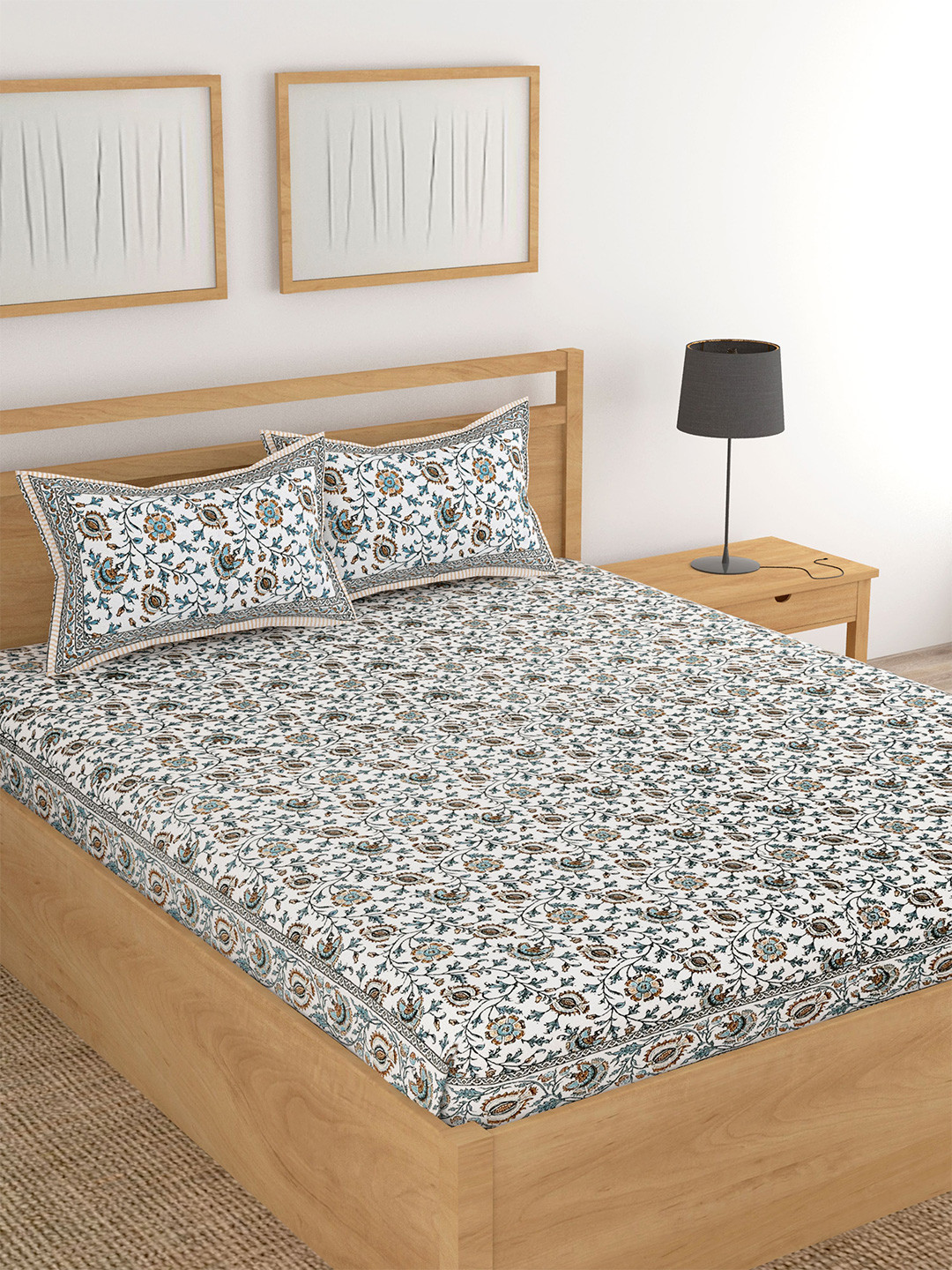 

Lali Prints Brown & Green Printed Cotton 180 TC King Bedsheet with 2 Pillow Covers