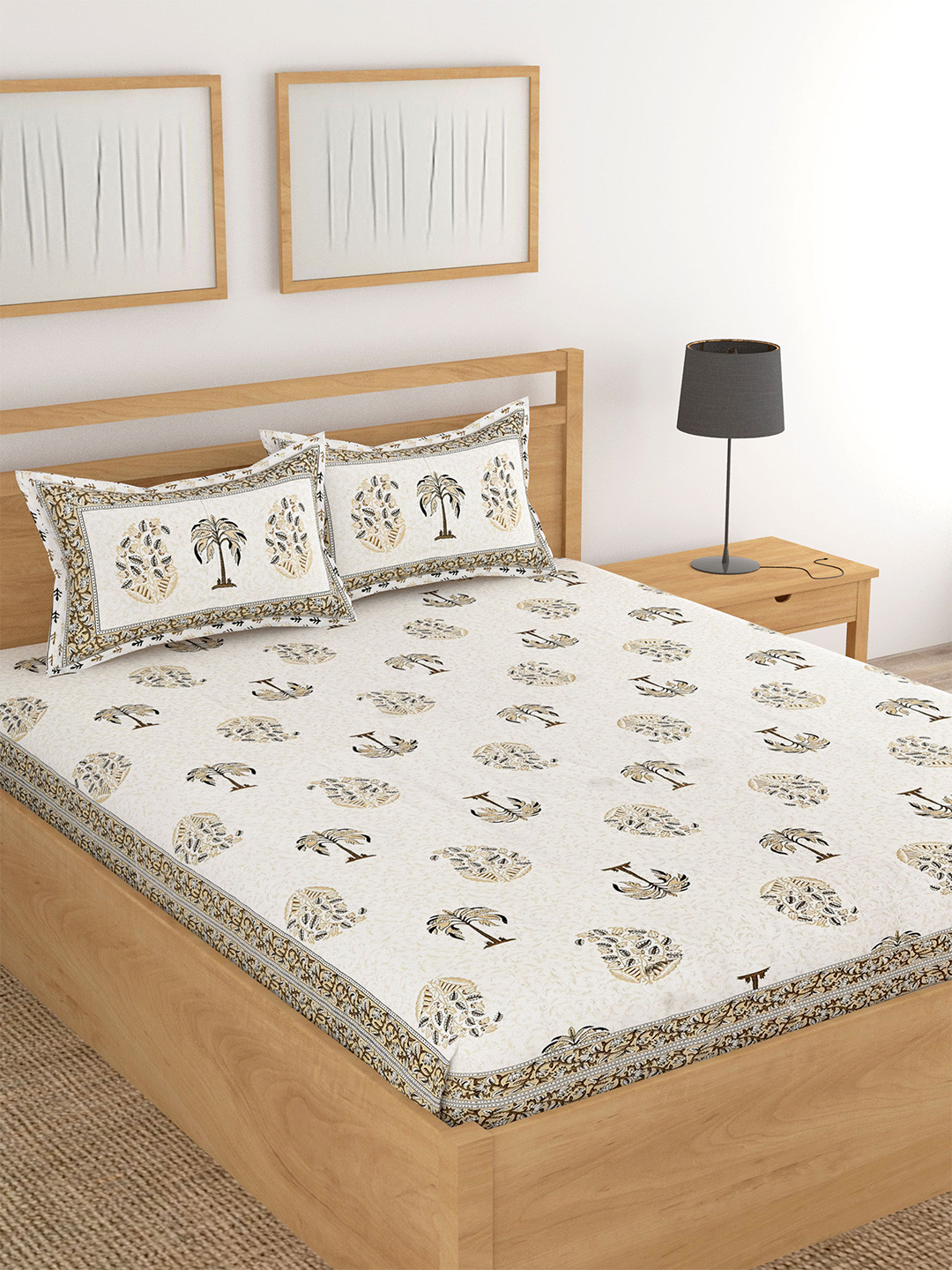 

Lali Prints Brown & White Floral Cotton 180 TC King Bedsheet With 2 Pillow Covers