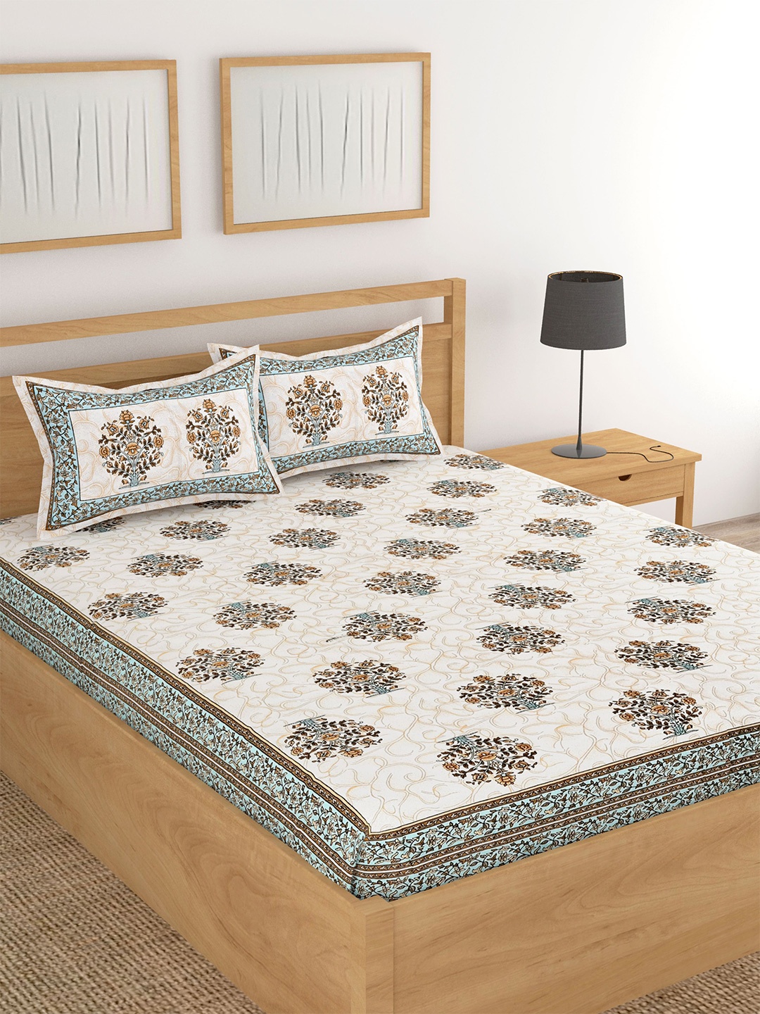 

Lali Prints Green & Brown Printed Cotton 180 TC King Bedsheet with 2 Pillow Covers