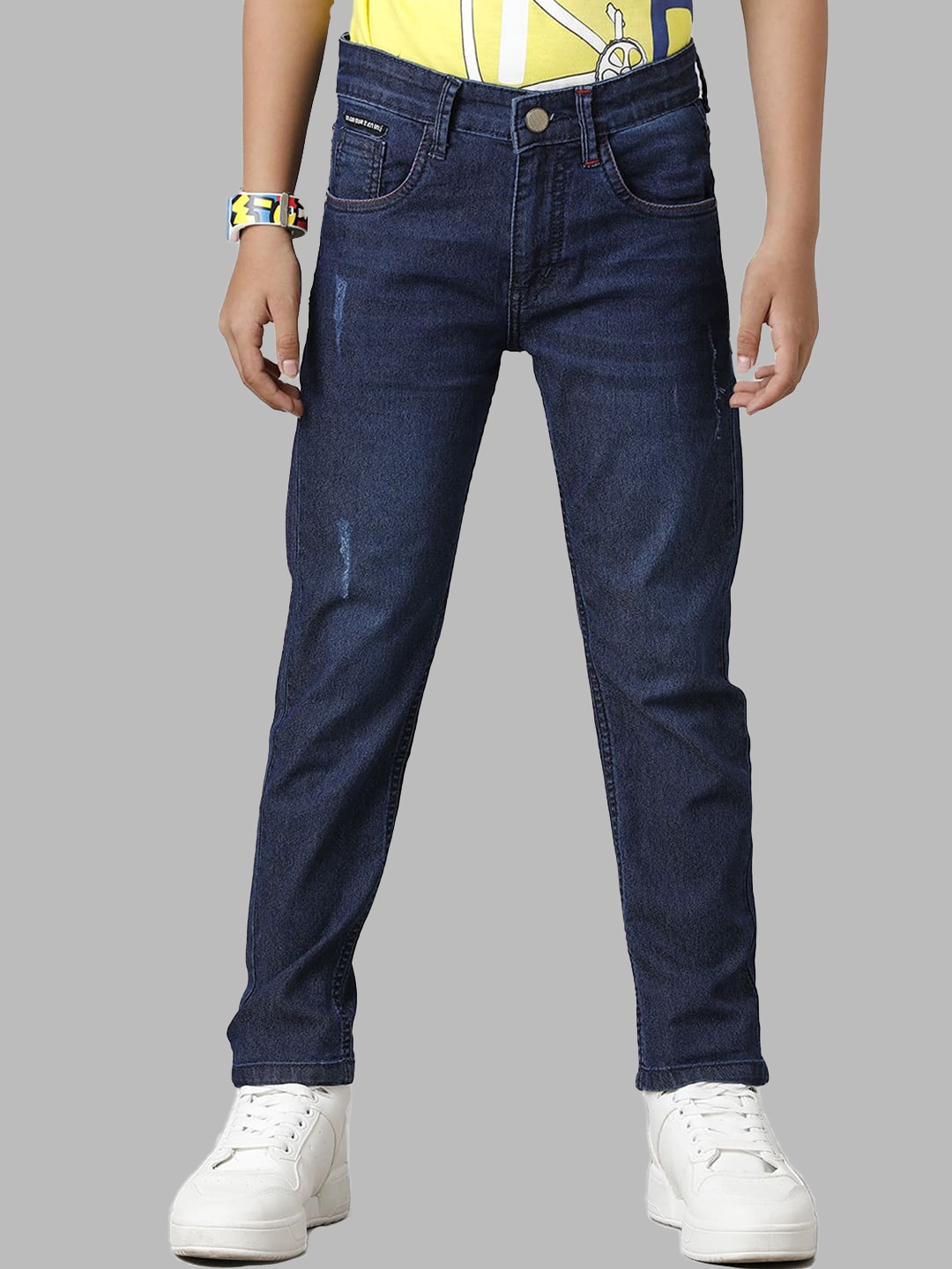 

UNDER FOURTEEN ONLY Boys Slim Fit Low Distress Light Fade Jeans, Navy blue