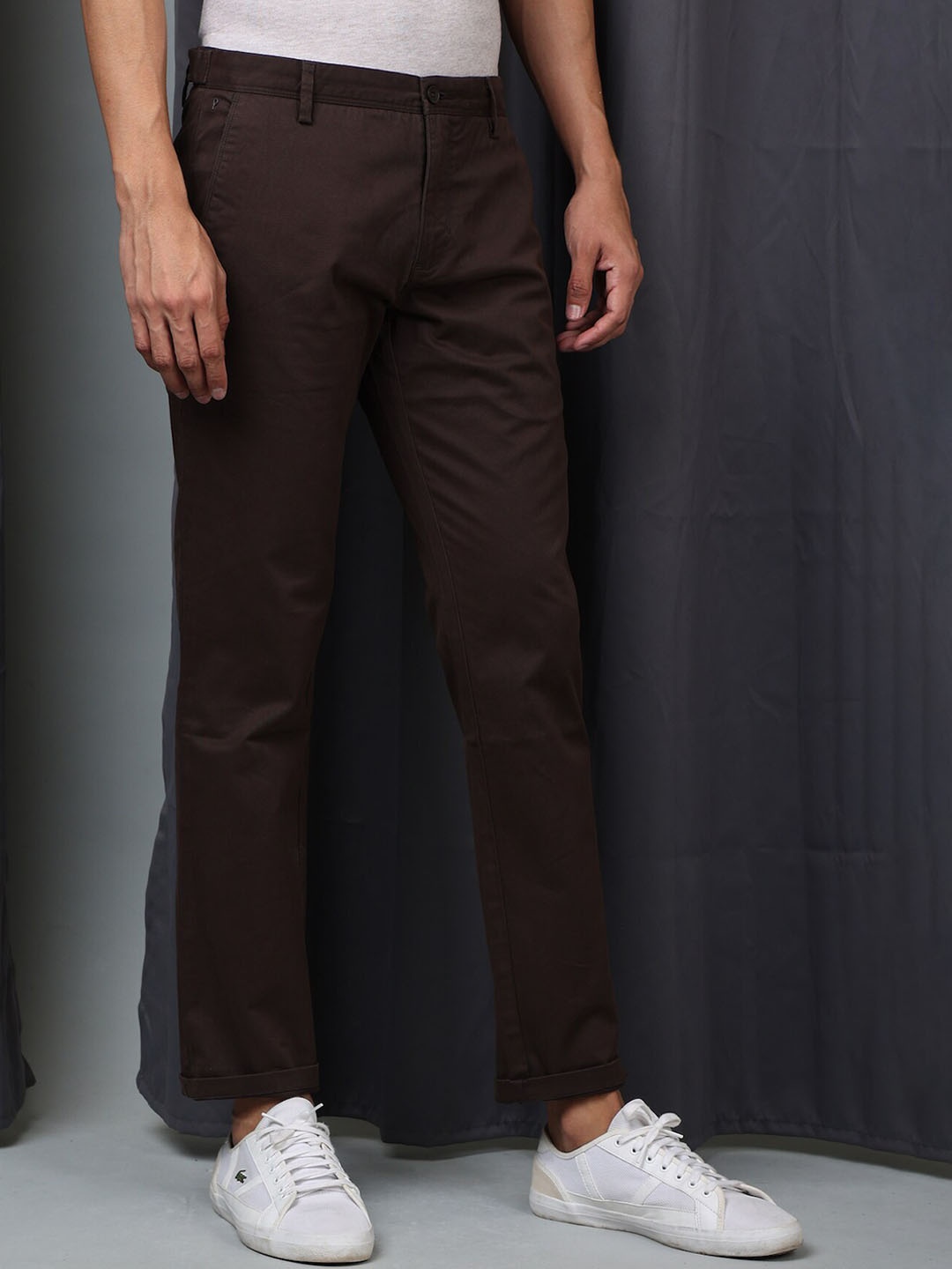 

POE Men Smart Slim Fit Trousers, Brown