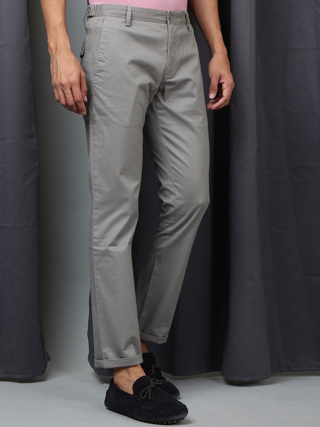 

POE Men Smart Mid-Rise Slim Fit Chinos, Grey