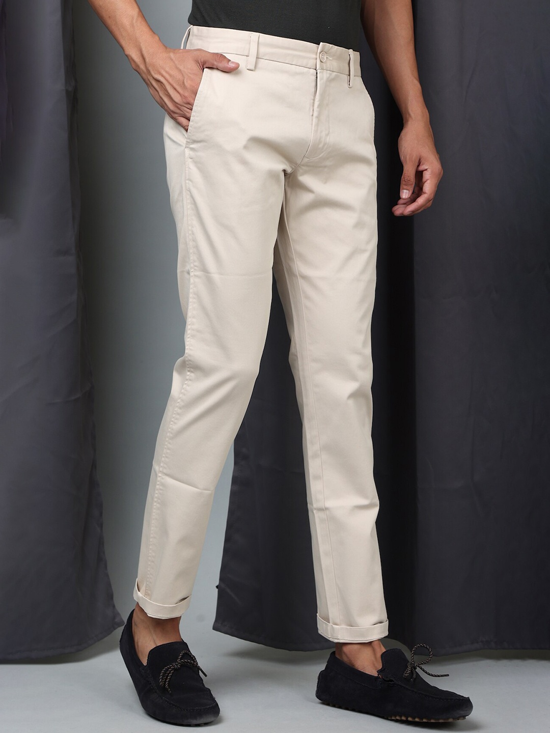 

POE Men Smart Slim Fit Chinos Trousers, Beige