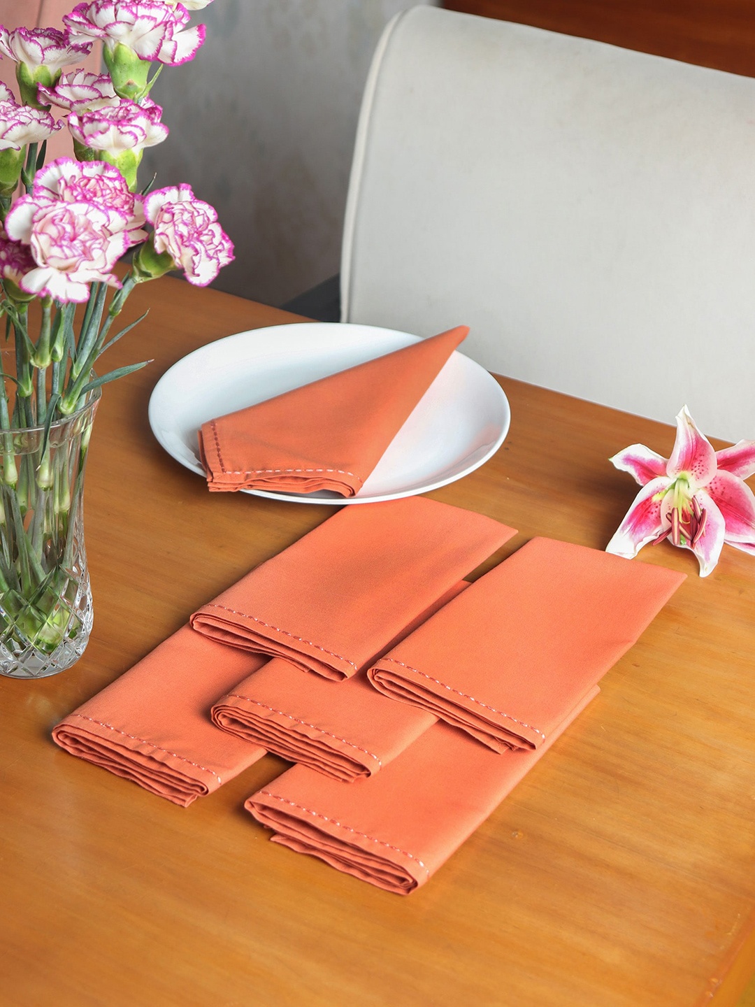 

ZEBA Coral Orange 6 Pieces Cotton Table Napkins