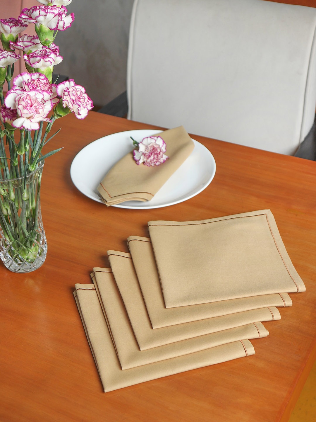 

ZEBA Beige 6 Pieces Embroidered Cotton Table Napkins