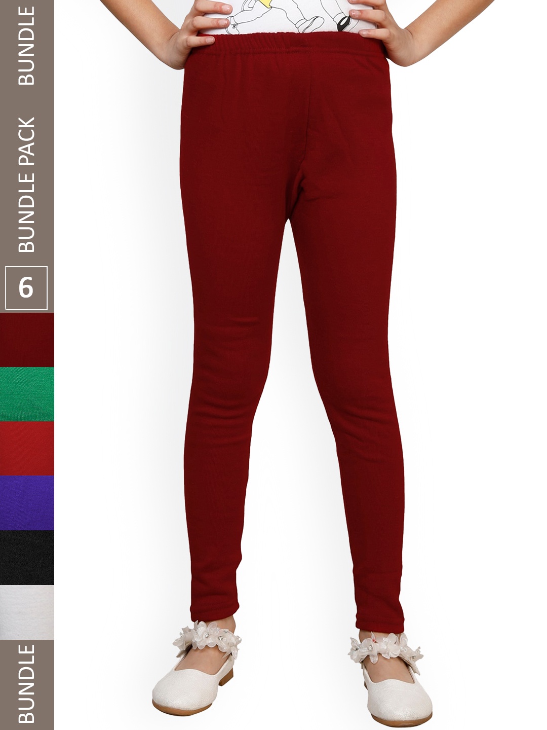 

IndiWeaves Girls Pack Of 6 Warm Woolen Ankle Length Leggings, Maroon