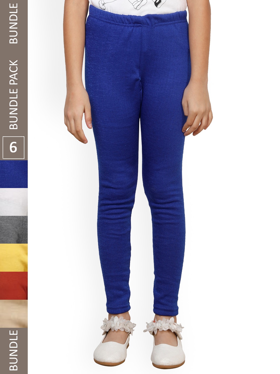 

IndiWeaves Girls Pack Of 6 Warm Woolen Ankle Length Leggings, Blue