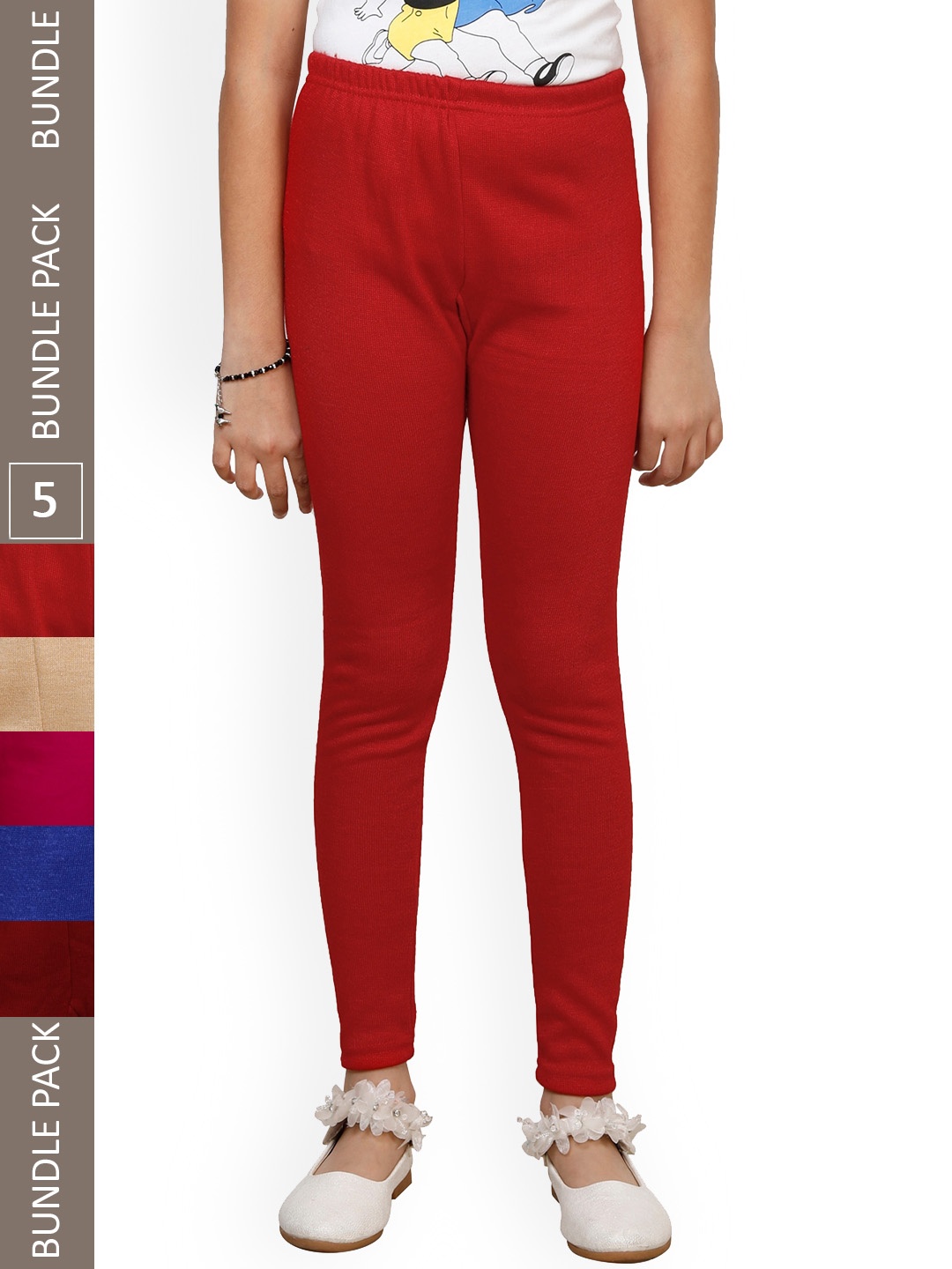 

IndiWeaves Girls Pack Of 5 Woolen Leggings, Maroon