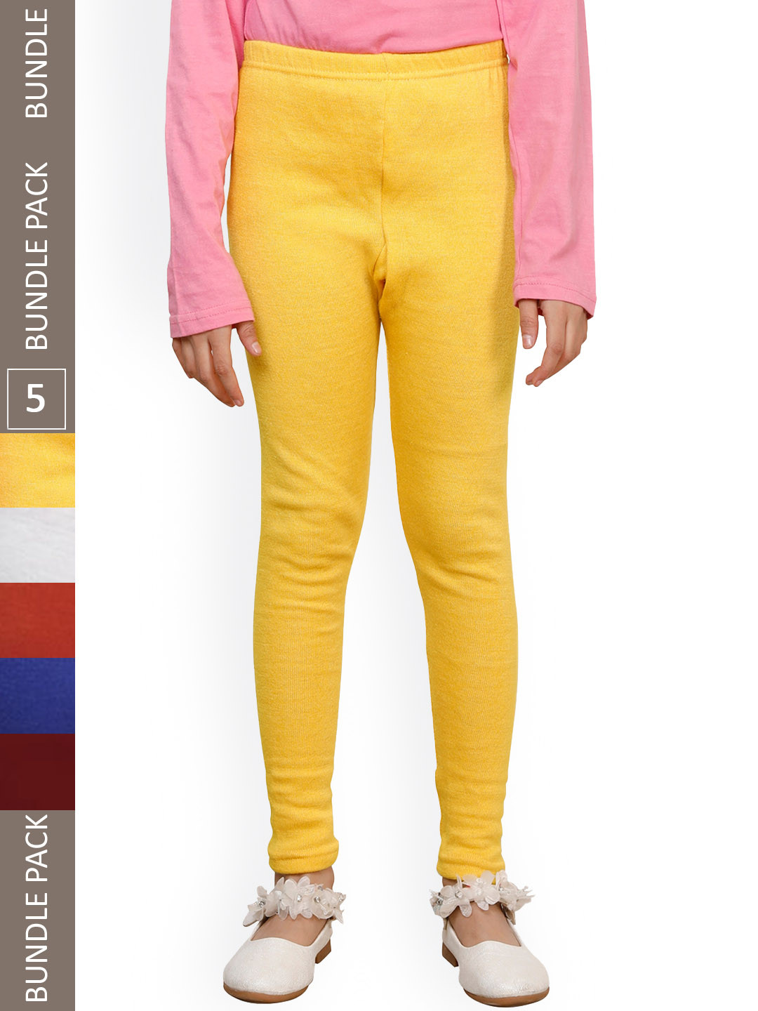 

IndiWeaves Girls Pack Of 5 Warm Woolen Ankle Length Leggings, Yellow