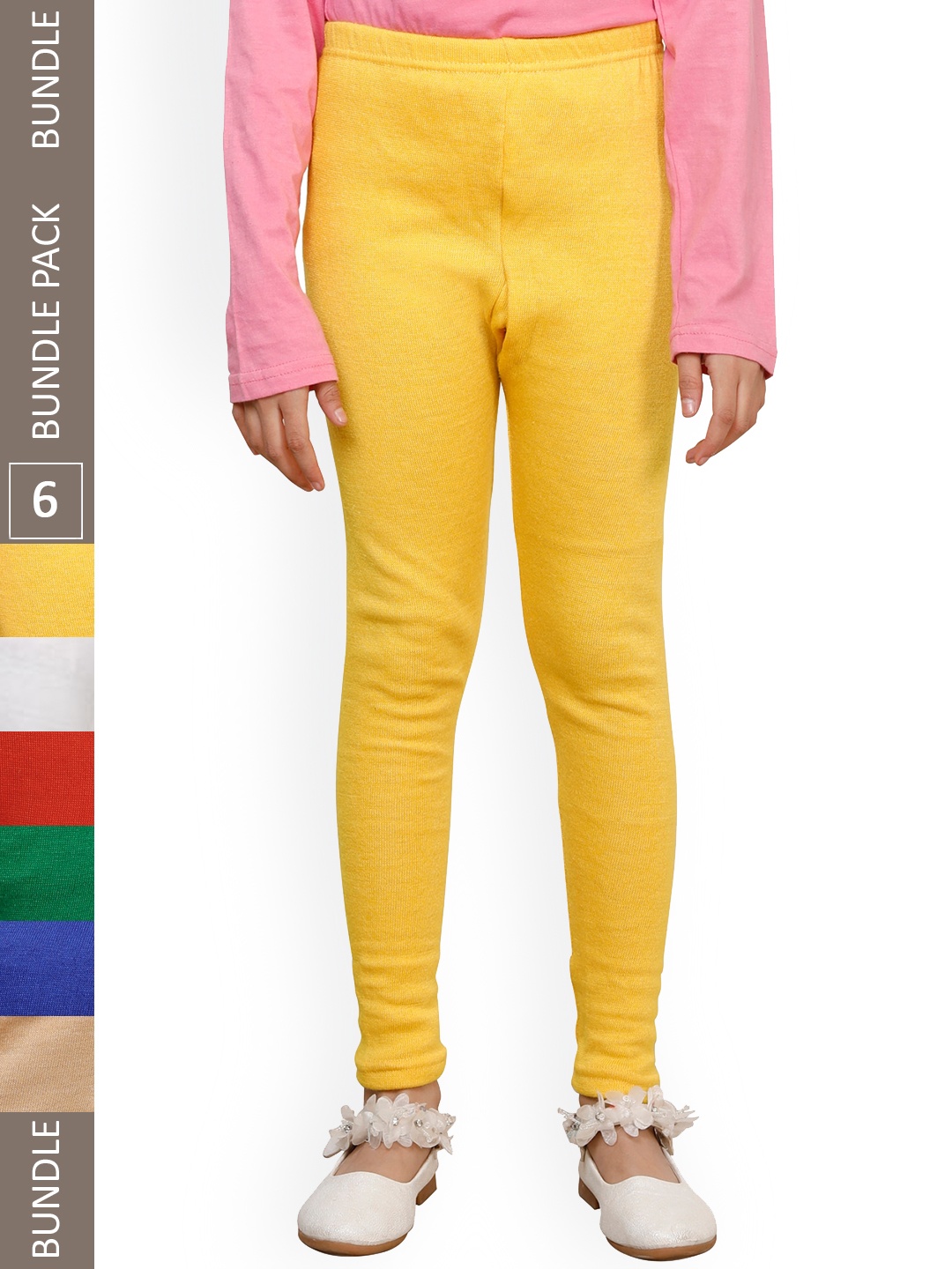 

IndiWeaves Girls Pack Of 6 Warm Woolen Ankle Length Leggings, Yellow