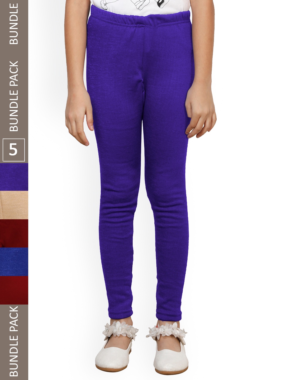 

IndiWeaves Girls Pack Of 5 Woolen Ankle Length Leggings, Blue