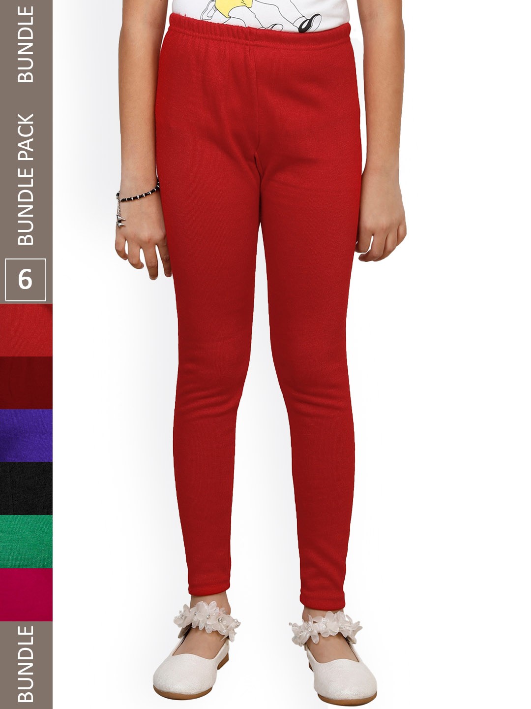 

IndiWeaves Girls Pack Of 6 Woolen Ankle Length Leggings, Red